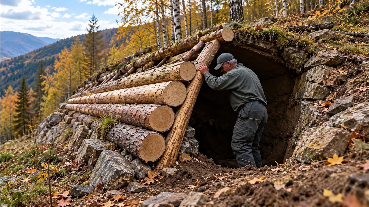 I built a survival dugout on a mountain slope | Full process