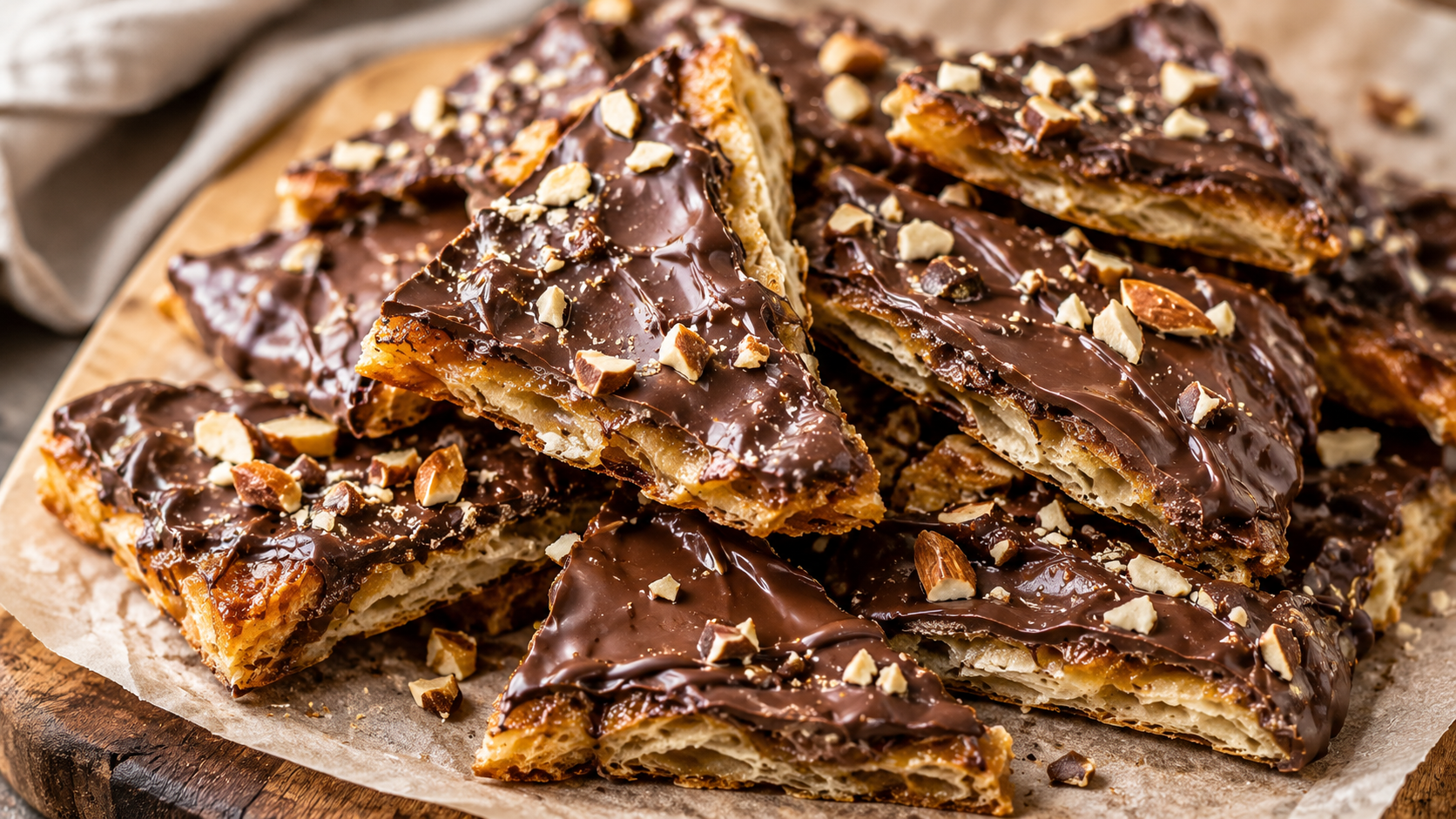 Croissant bark gets a toffee layer, melted chocolate and sweet toppings