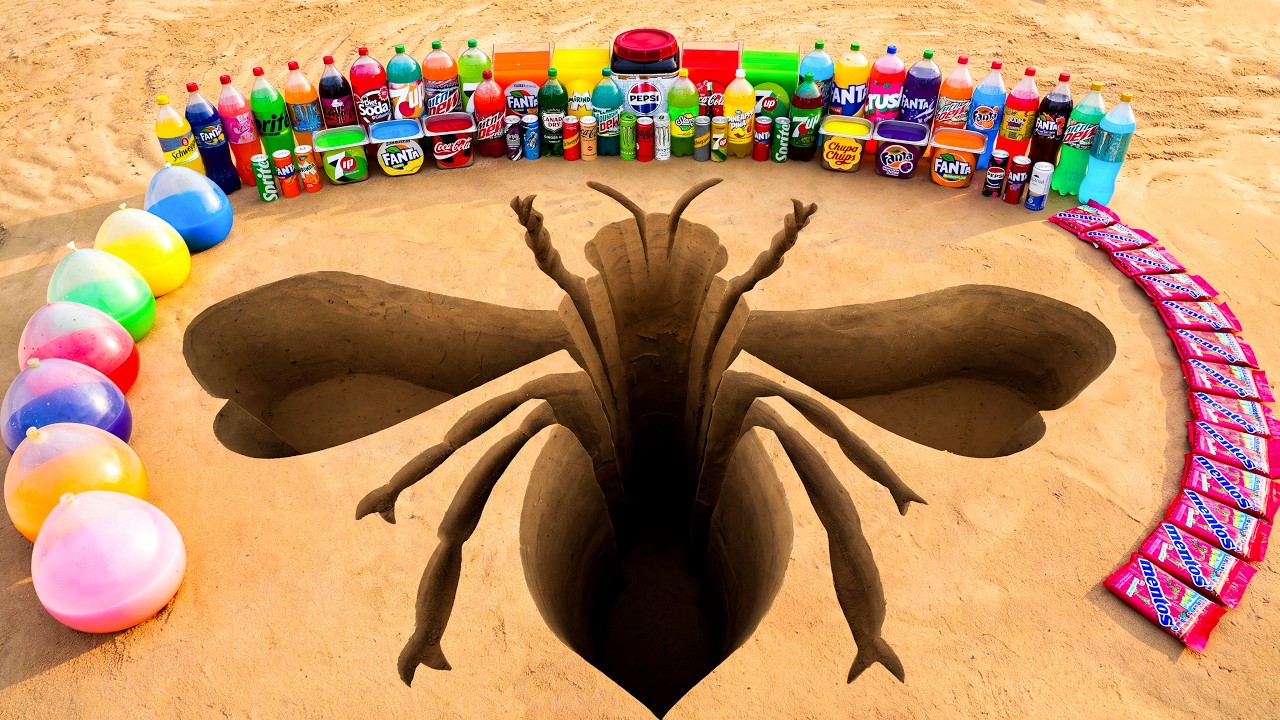 A giant cement bee gets a fizzy soda makeover