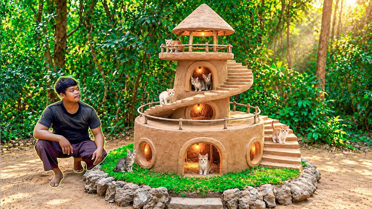 I built a clay lighthouse house for rescued kittens — with a working ...