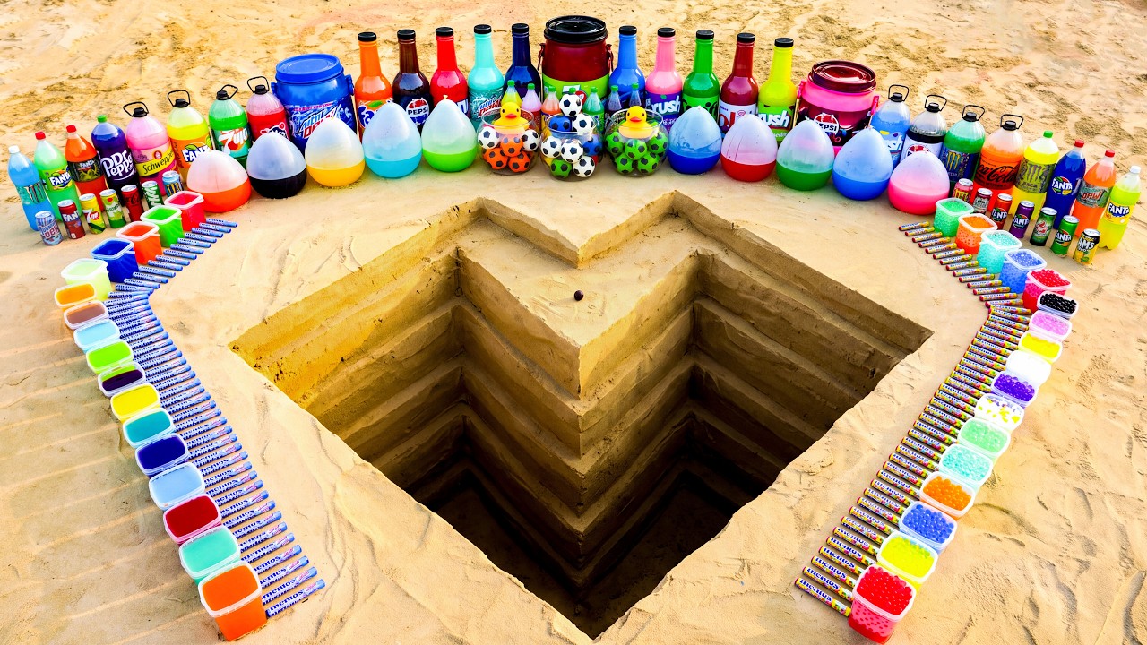 Balloons, Orbeez and soda in a giant underground setup