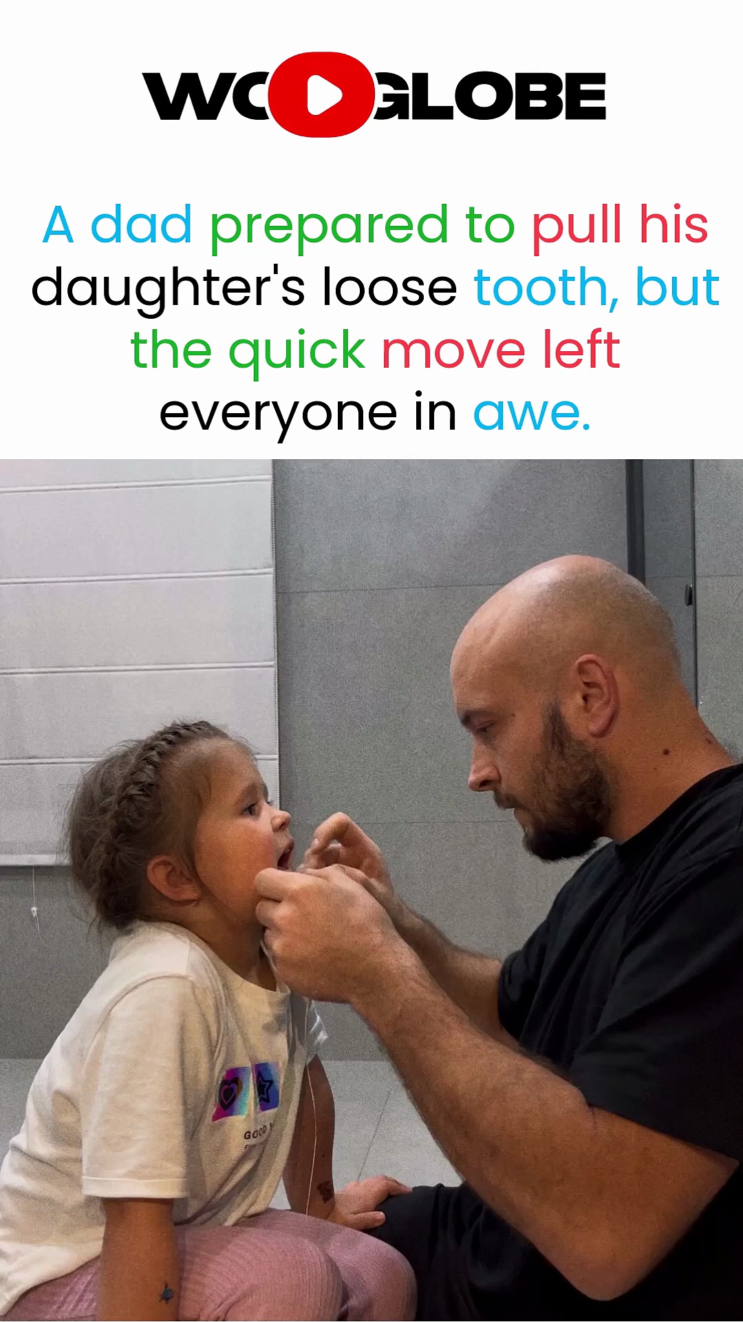 Clever dad pulls out his daughter's loose tooth with a quick string trick