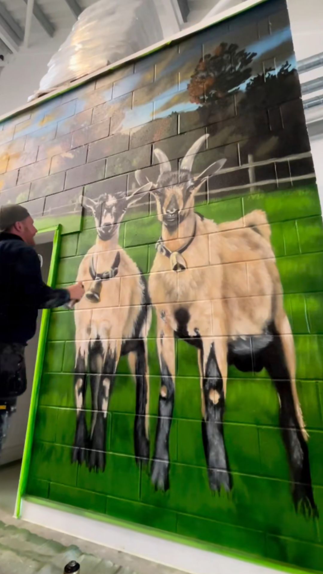 Creative animal street art featuring a goat, horse and chicken