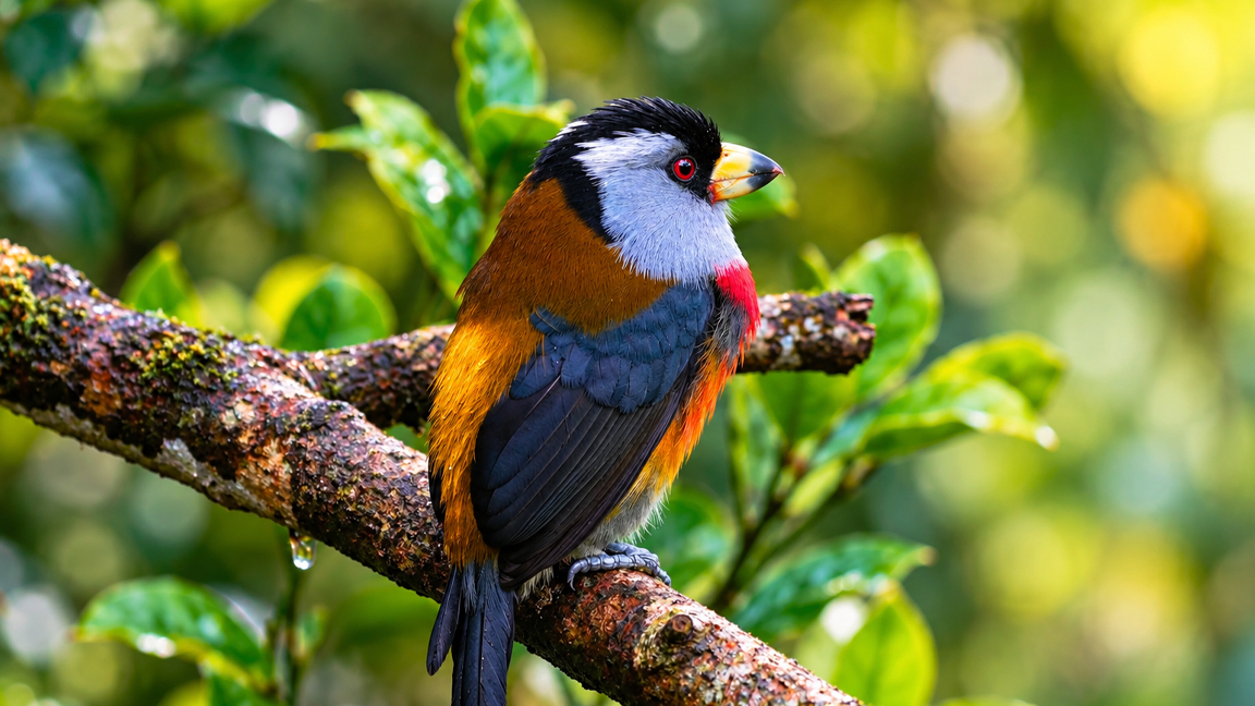 A rare glimpse of a beautiful bird surrounded by lush greenery