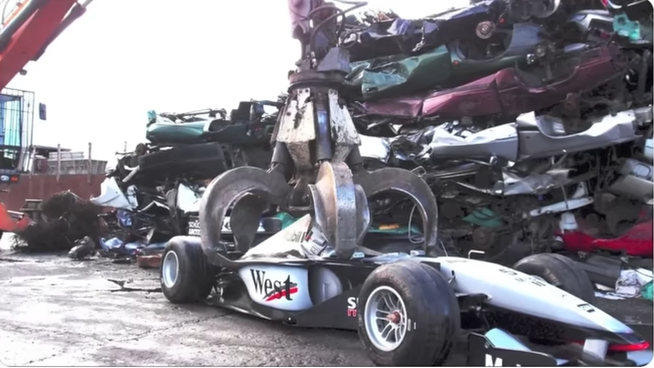 Why are Formula 1 cars being crushed after racing?
