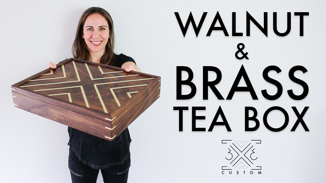 Walnut tea box // brass inlay // brass splines // woodworking project ...