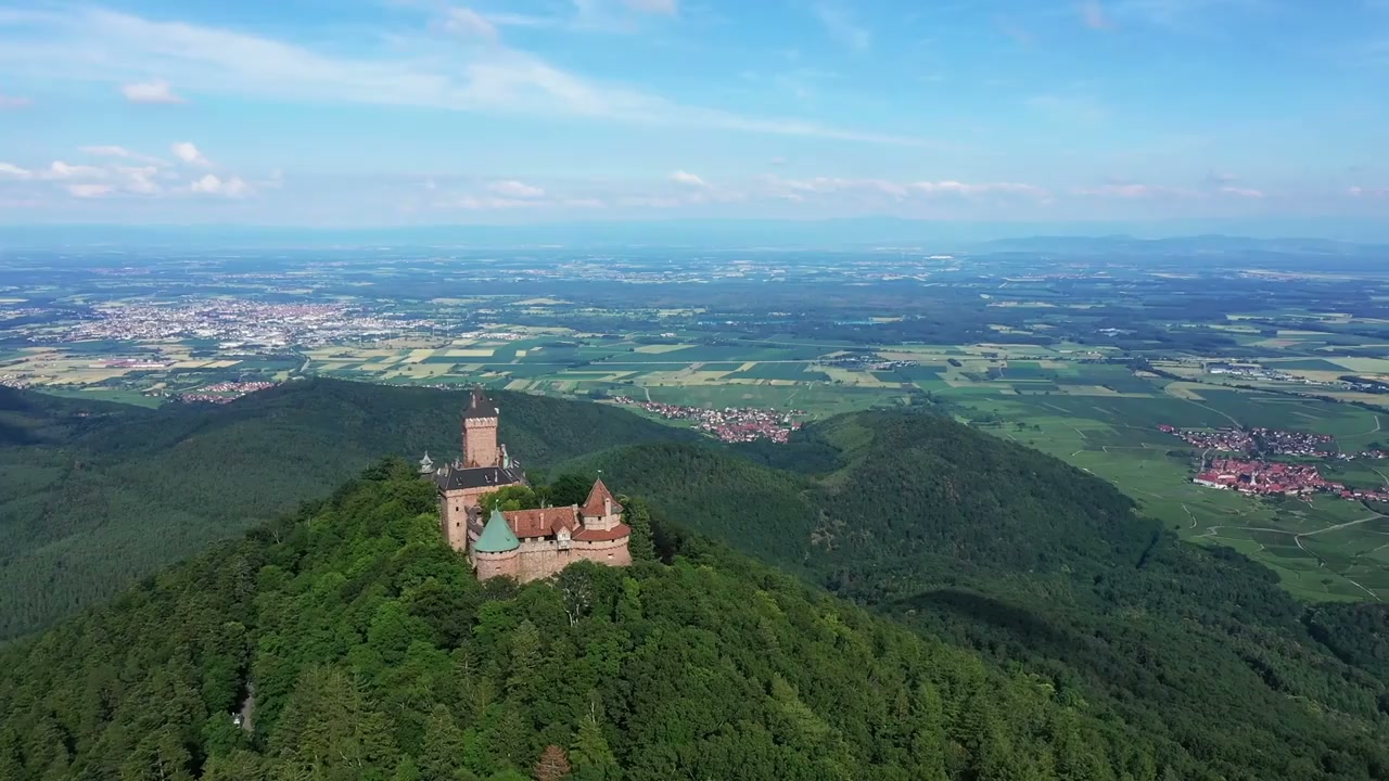 Haut-Koenigsbourg Castle, France: Drone views of medieval towers and ...