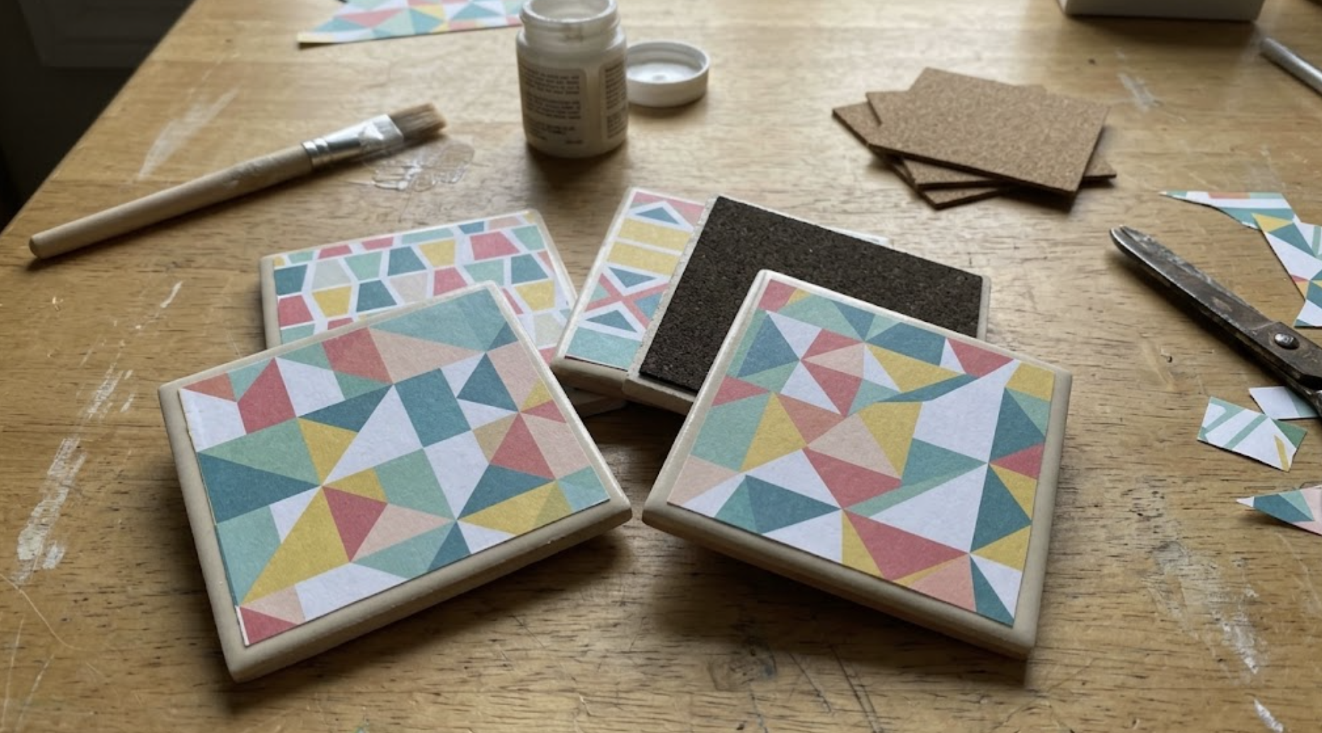 How to make custom ceramic tile coasters using scrapbook paper