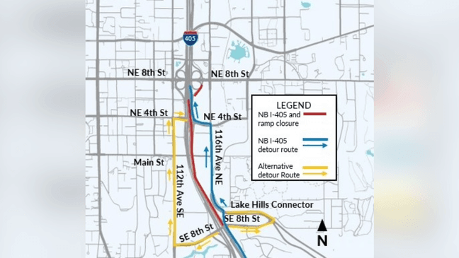Eastside weekend closures: NB I-405 in Bellevue and Link Light Rail’s ...