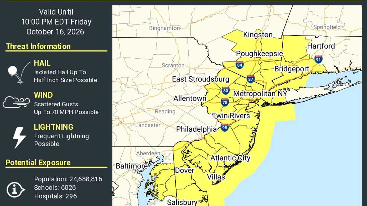 Severe thunderstorm watch issued for much of Northeast