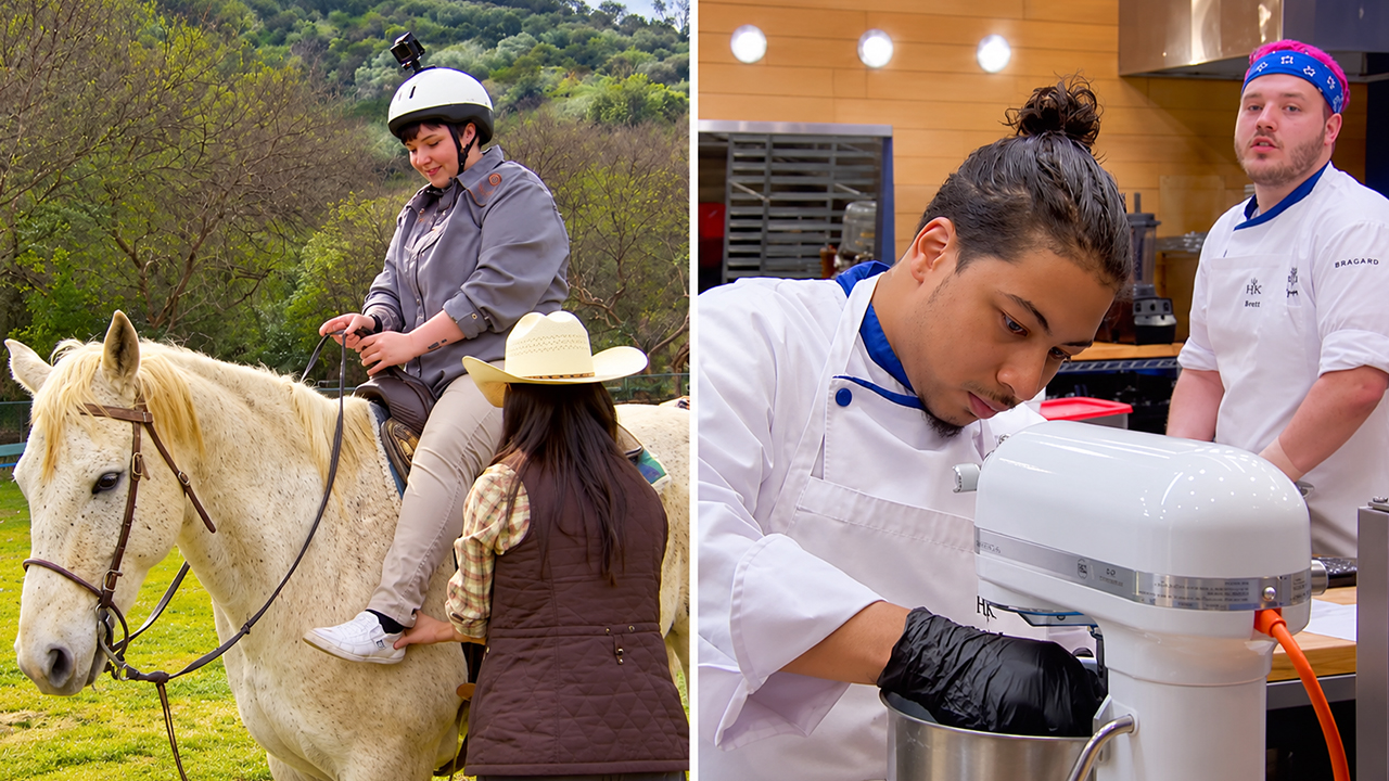 Red team rides horses while blue team struggles with macarons