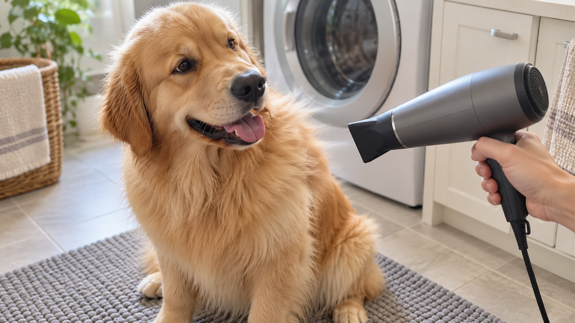 Dog is not sure about the dryer