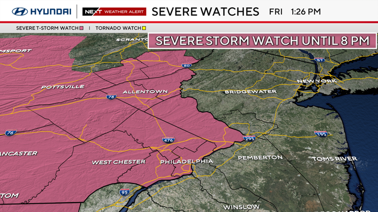 Severe thunderstorm watch in effect Friday for parts of Philadelphia region
