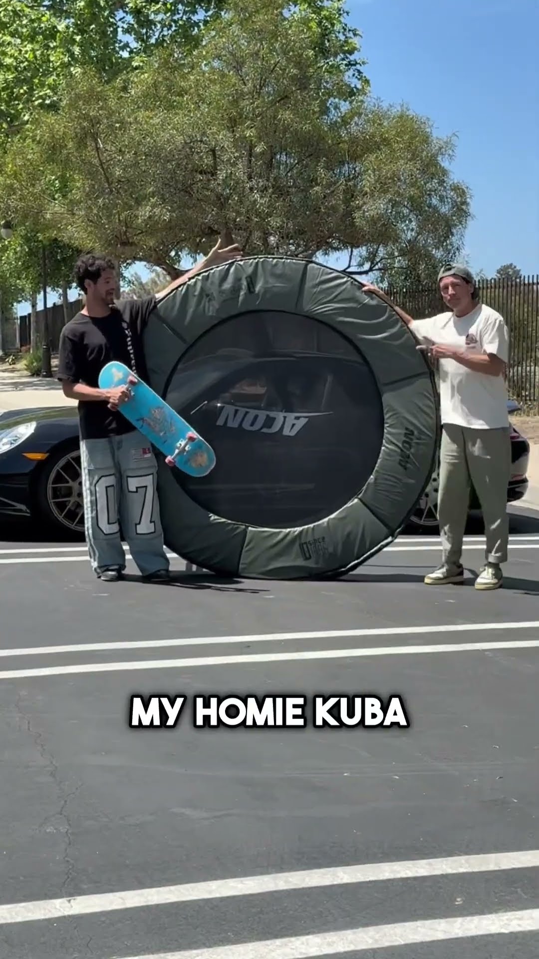 Epic skateboard jump: Clearing a Porsche 911 with a mini trampoline!