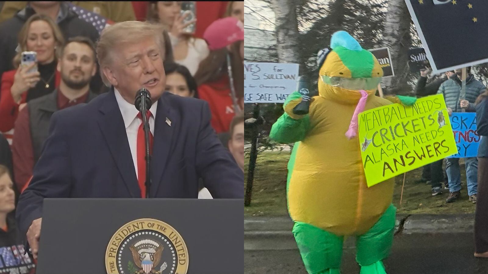 Pres. Trump in AK, a blow-up lizard and chants about chicken poop ...