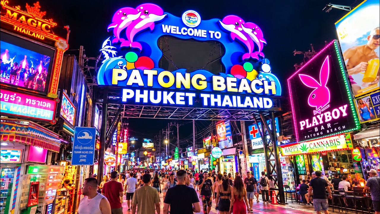Bangla Road Phuket Thailand new sign! Patong Beach nightlife walking ...