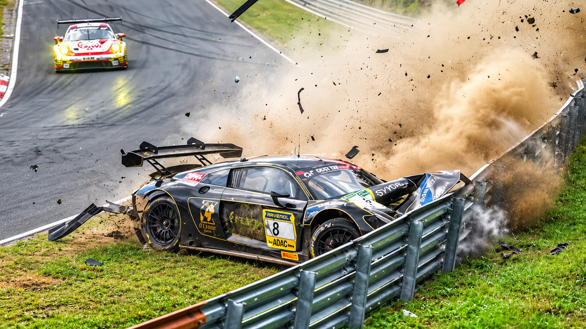 High-speed Audi GT3 crash ends against Nürburgring barrier