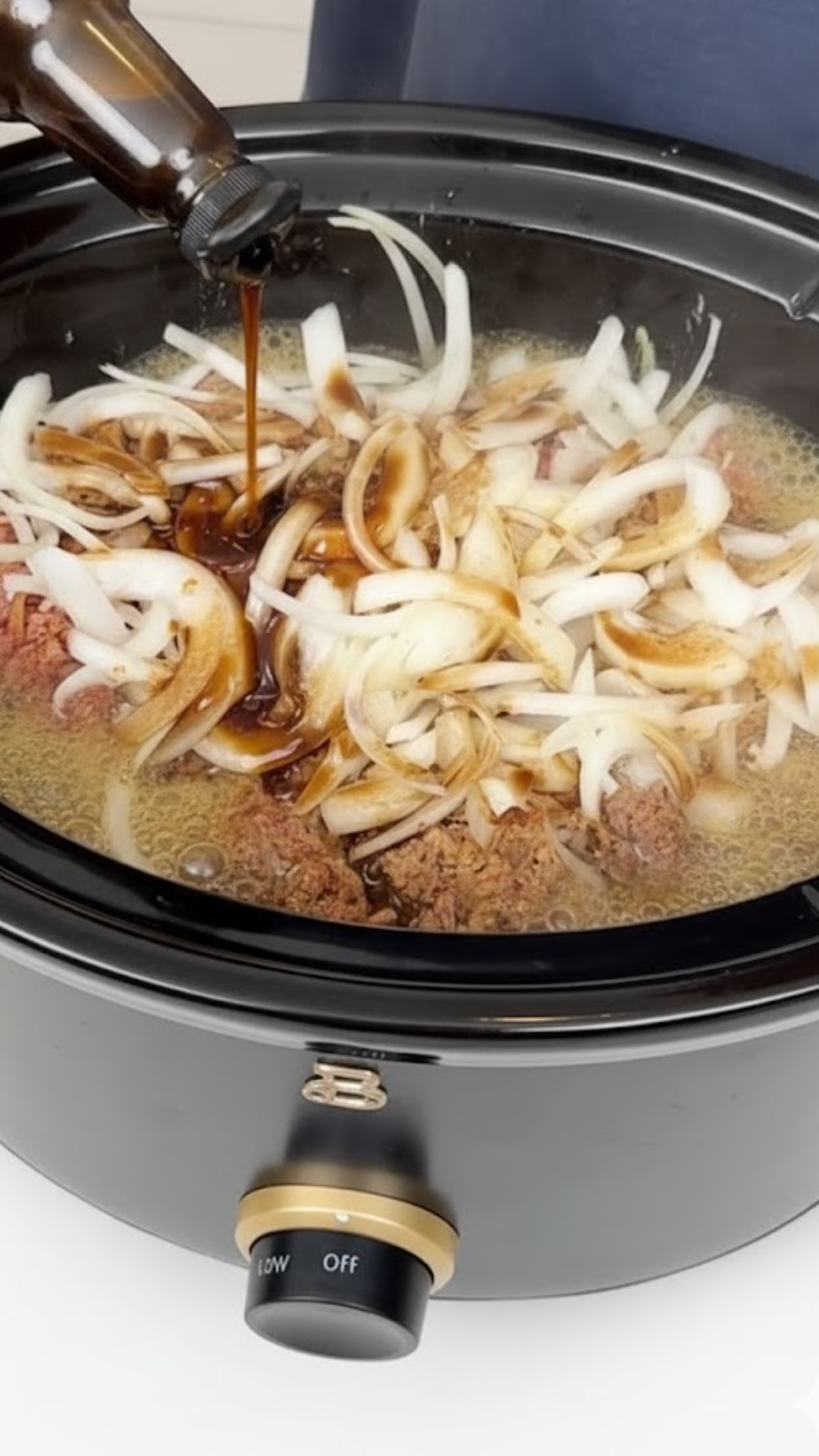 Steak, potatoes, and onions in the slow cooker – so good!
