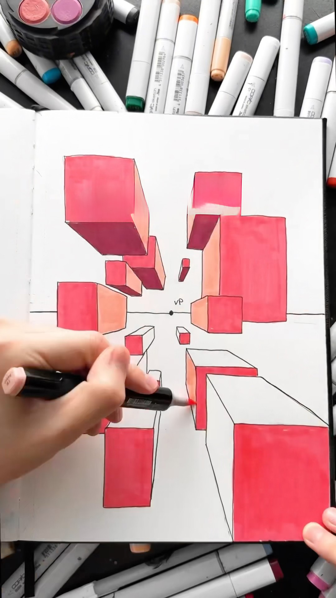 Perspective drawing explained through simple sketches
