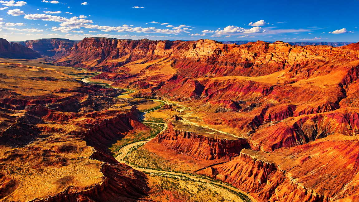 Hidden river valley surrounded by towering sandstone cliffs