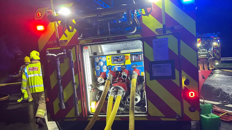 Fire crews tackle large vehicle fire on M6