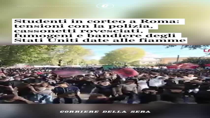 Students in a march in Rome: tensions with the police, overturned ...