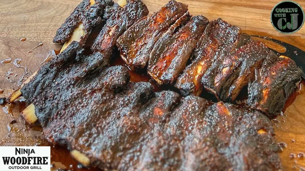 Beef back ribs smoked low and slow on the Ninja Woodfire Grill