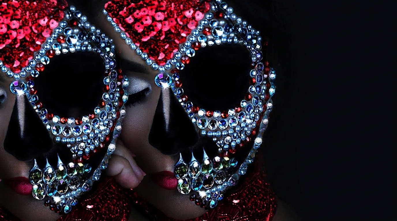 Studded diamond skull Halloween makeup look