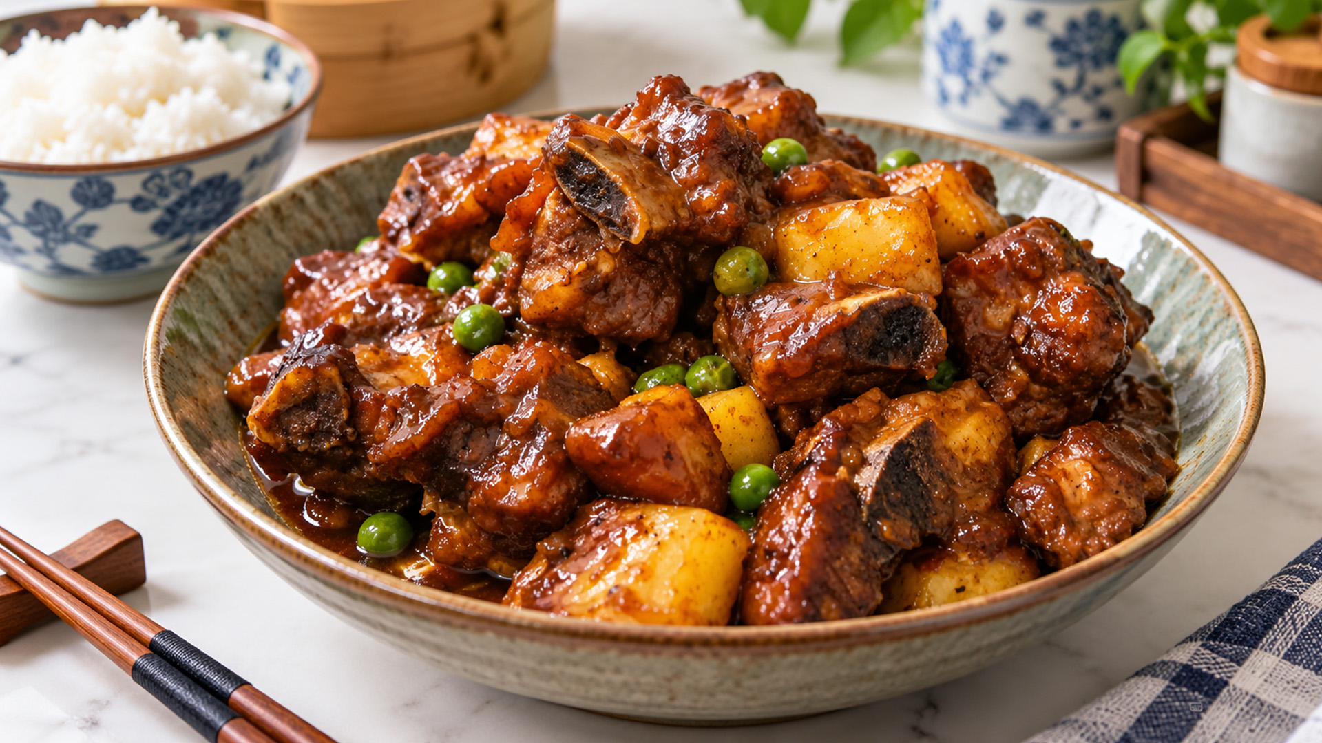 Pork ribs simmered until fall off the bone tender