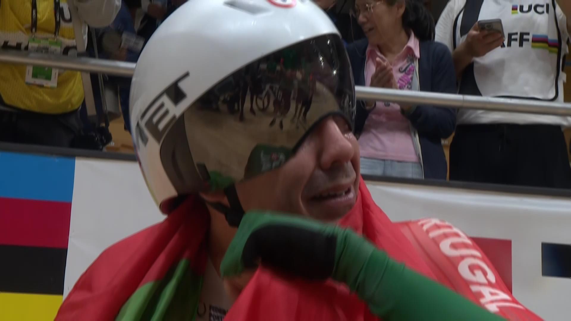 Moment: Leitao lies on track in tears after winning omnium at Track ...