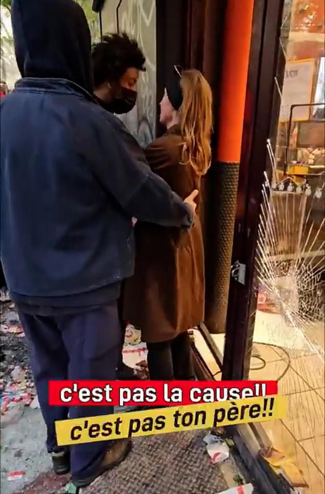 Moment woman begs French rioters not to loot shop as violent protests ...