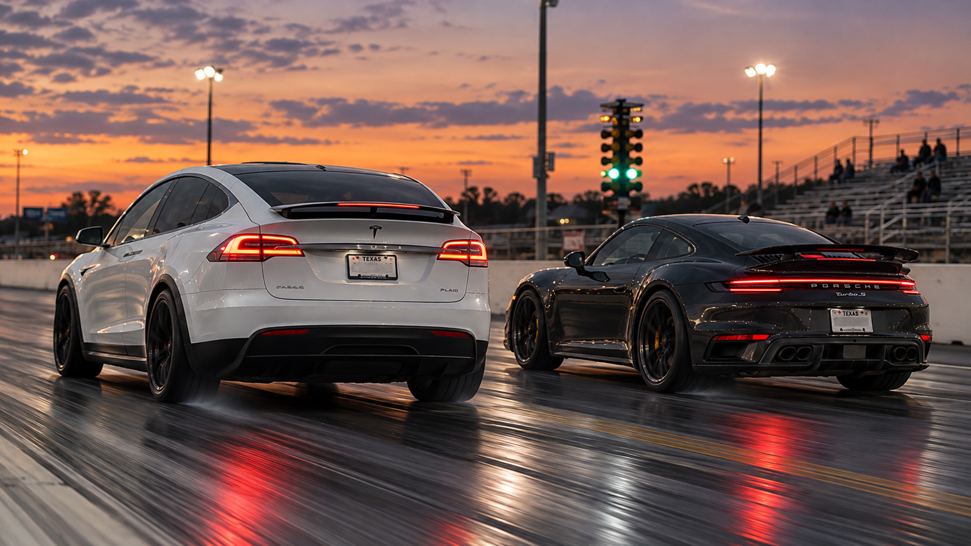 Model X Plaid pulls away from Porsche Turbo S drag race