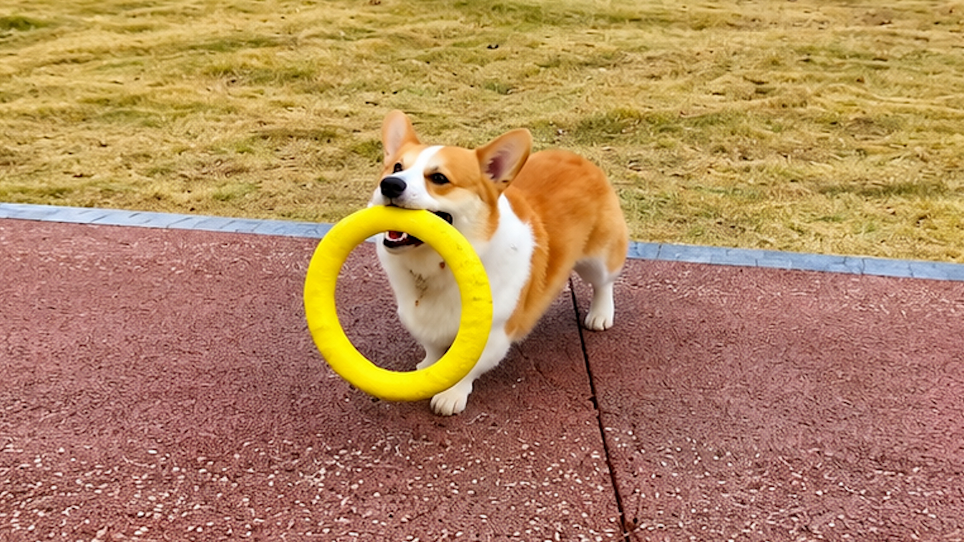 This playful corgi is ready for fetch