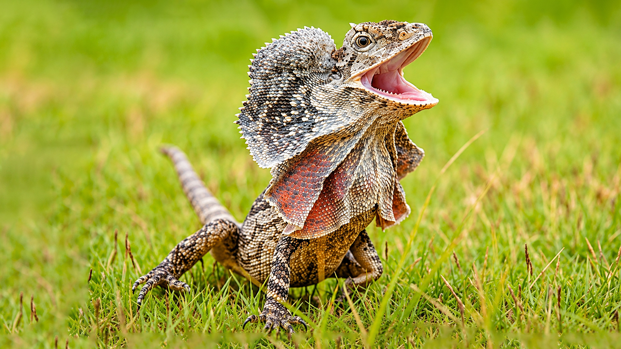 This frilled dragon eats worms right off her head