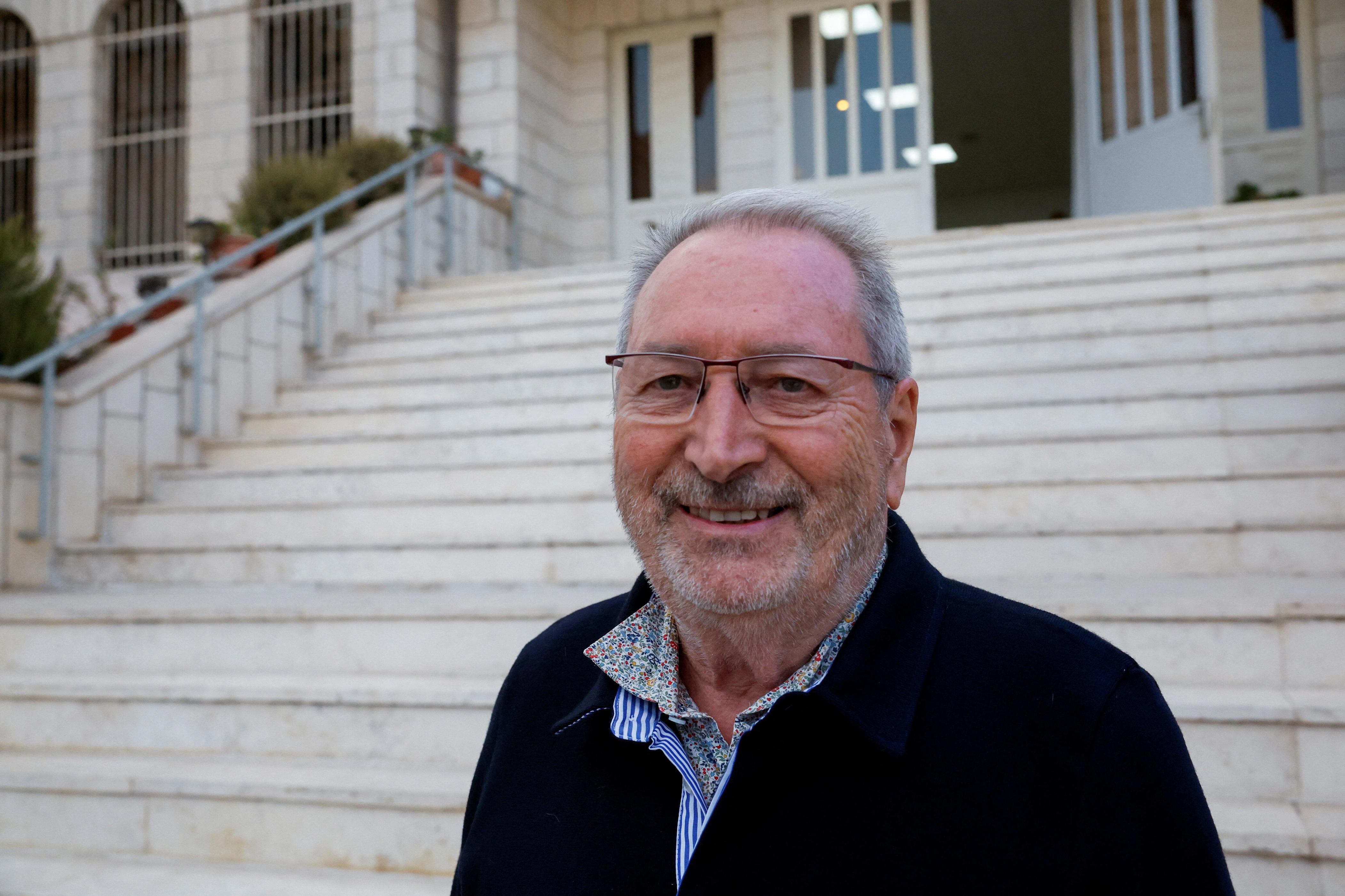 Bernard Baudoux, mayor of Aulnoye-Aymeries in northern France, who says he was attacked by Israeli settlers in Taybeh, poses for a photograph in Taybeh, in the Israeli-occupied West Bank, on Oct. 17, 2026. / Credit: MOHAMMED TOROKMAN / REUTERS