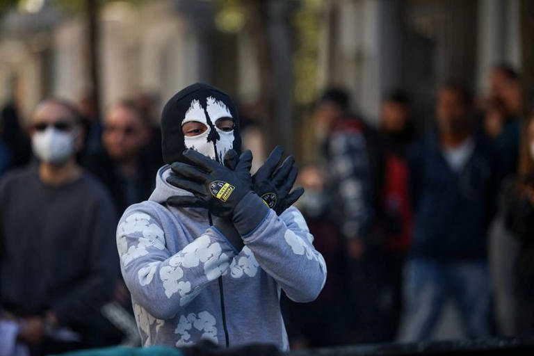 A demonstrator gestures amid an anti-government protest by students in Tirana, Albania, October 17, 2026. REUTERS/Louisa Gouliamaki