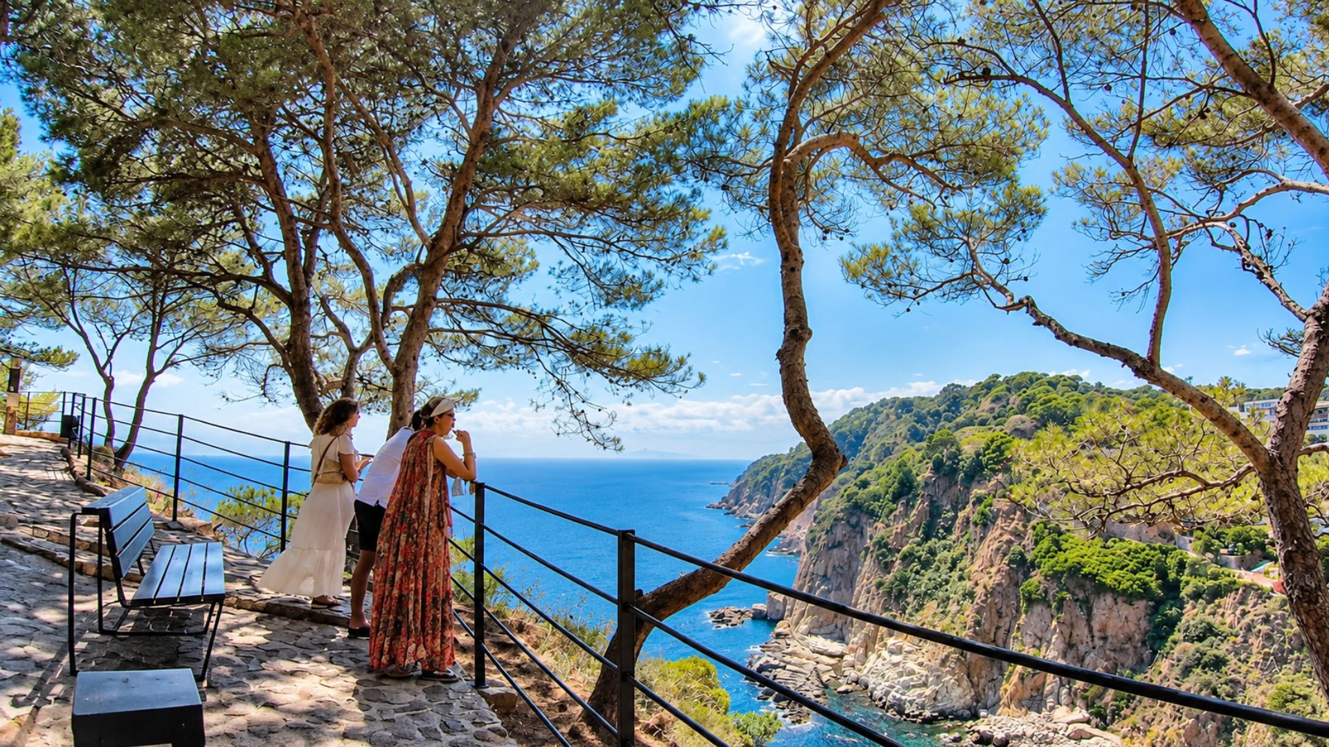 Spain's Costa Brava from a clifftop overlooking the Mediterranean (4K)