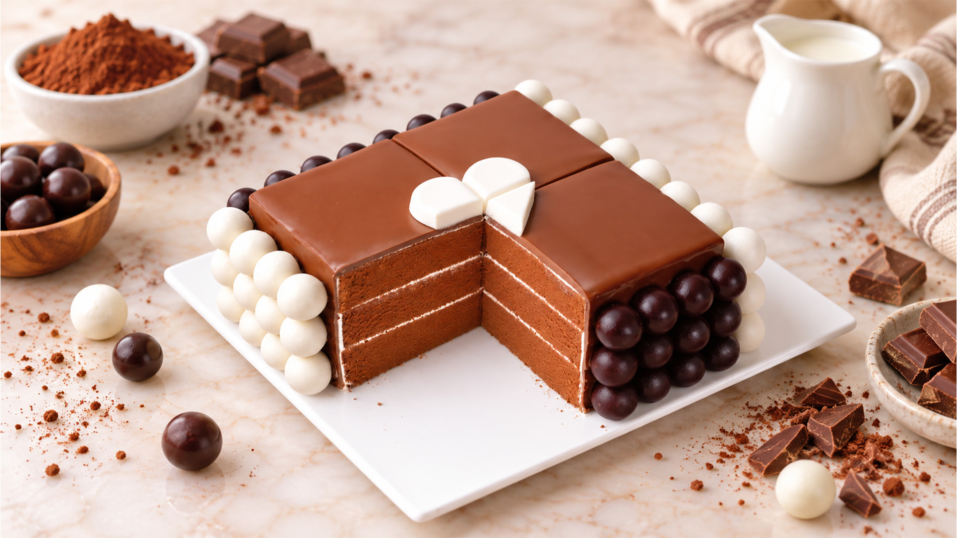 Chocolate gift box cake with sweet bow