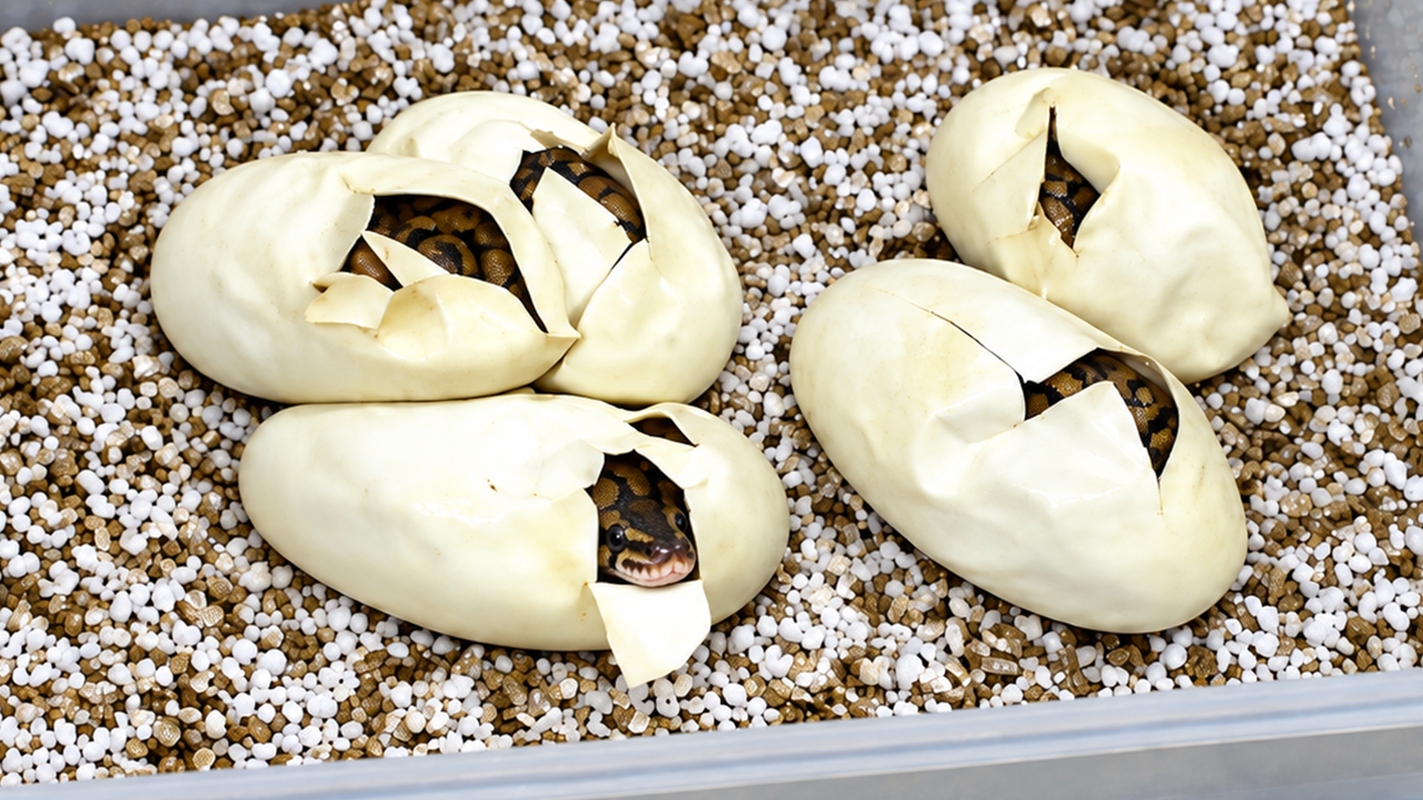 Five baby pythons hatch right in front of zoo visitors