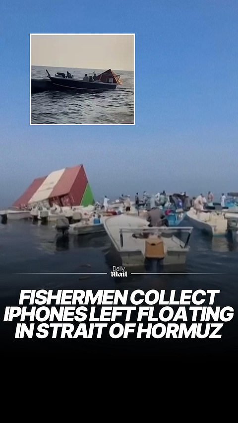 Fishermen collect iPhones left floating in the Strait of Hormuz