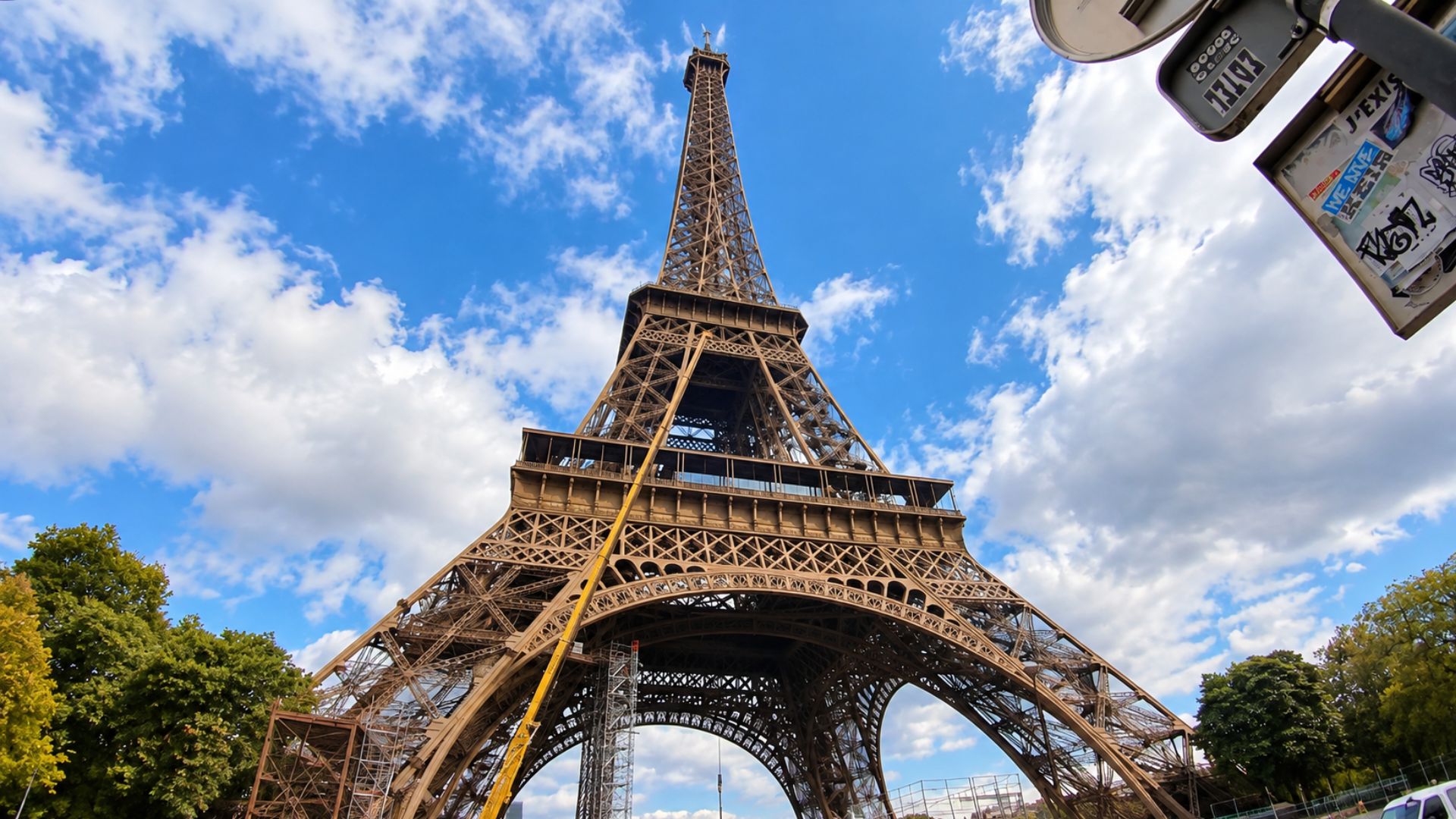 The Eiffel Tower from below reveals its massive iron structure (4K)