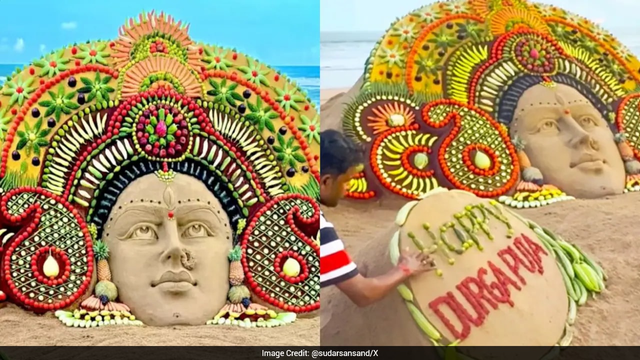 Sand artist Sudarsan Pattnaik creates 10-foot-tall Goddess Durga ...