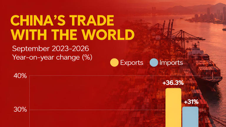China's exports surge 36.3% in September as trade surplus hits $133.5 ...