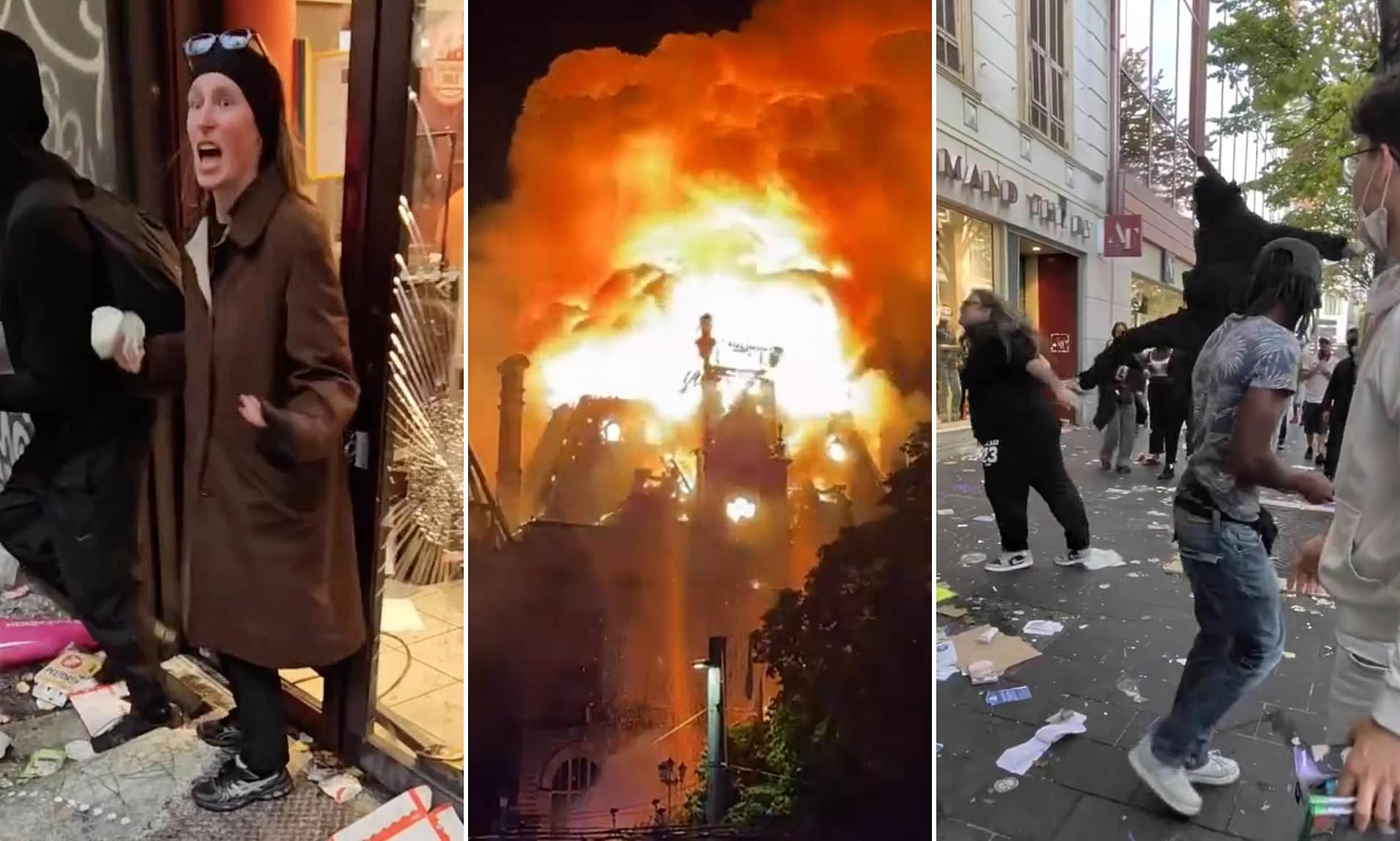 Moment French rioters attack shopkeeper as police admit they've lost control of violent protests