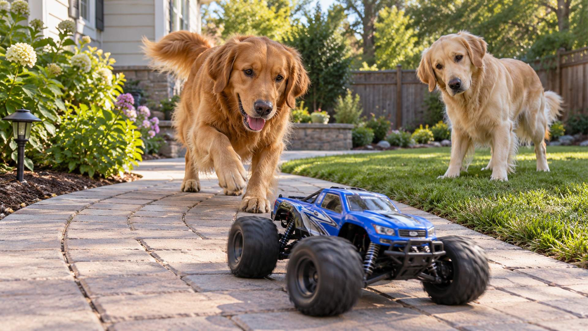 Dog thinks the remote control car is suspicious