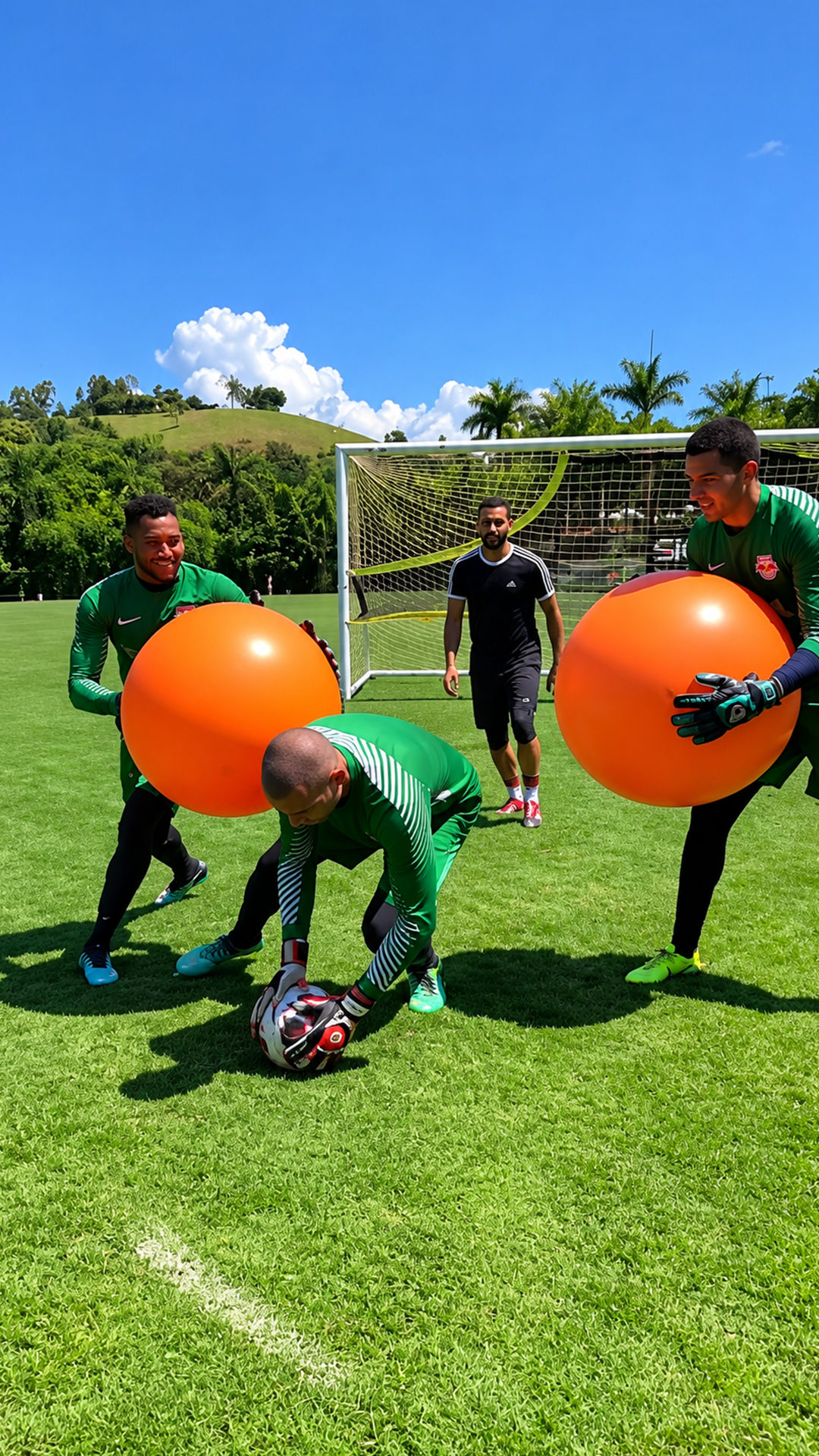 This goalkeeper drill used giant exercise balls