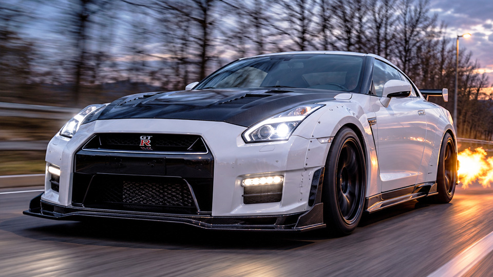 1,073WHP Nissan GT-R spits flames on a cold, slippery test drive