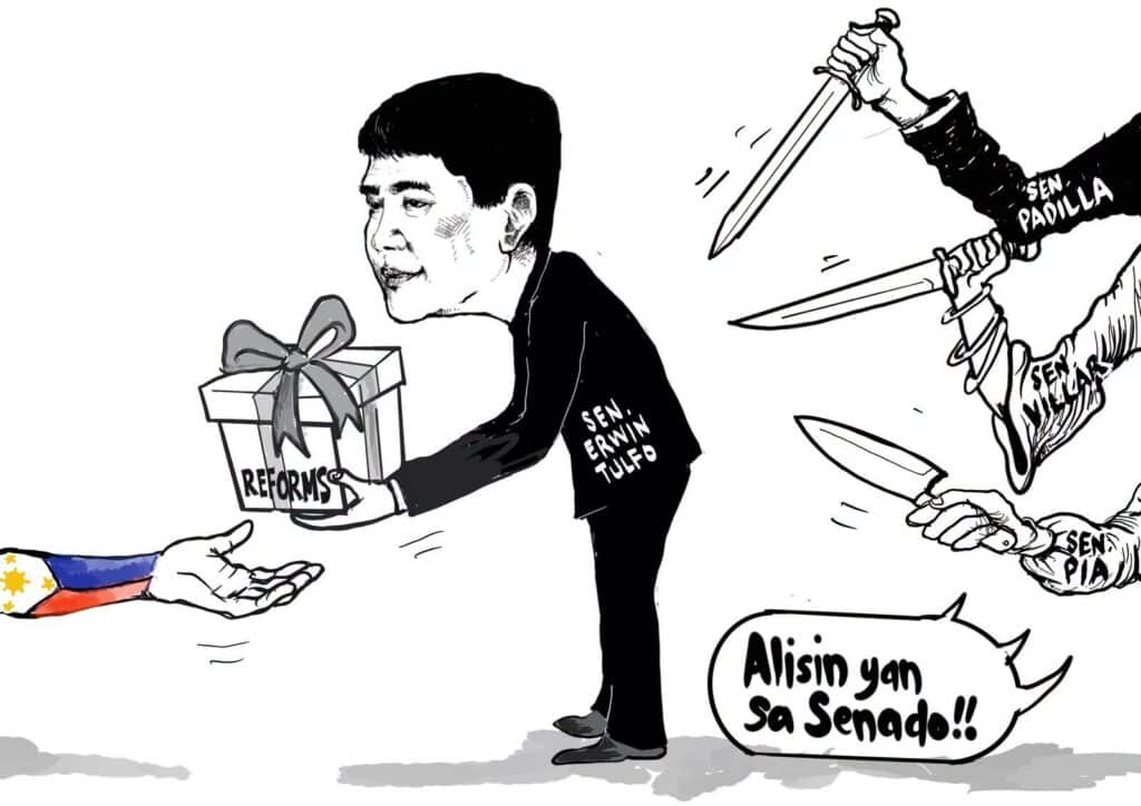 Erwin Tulfo posts cartoon on backstabbing after he survives ouster try