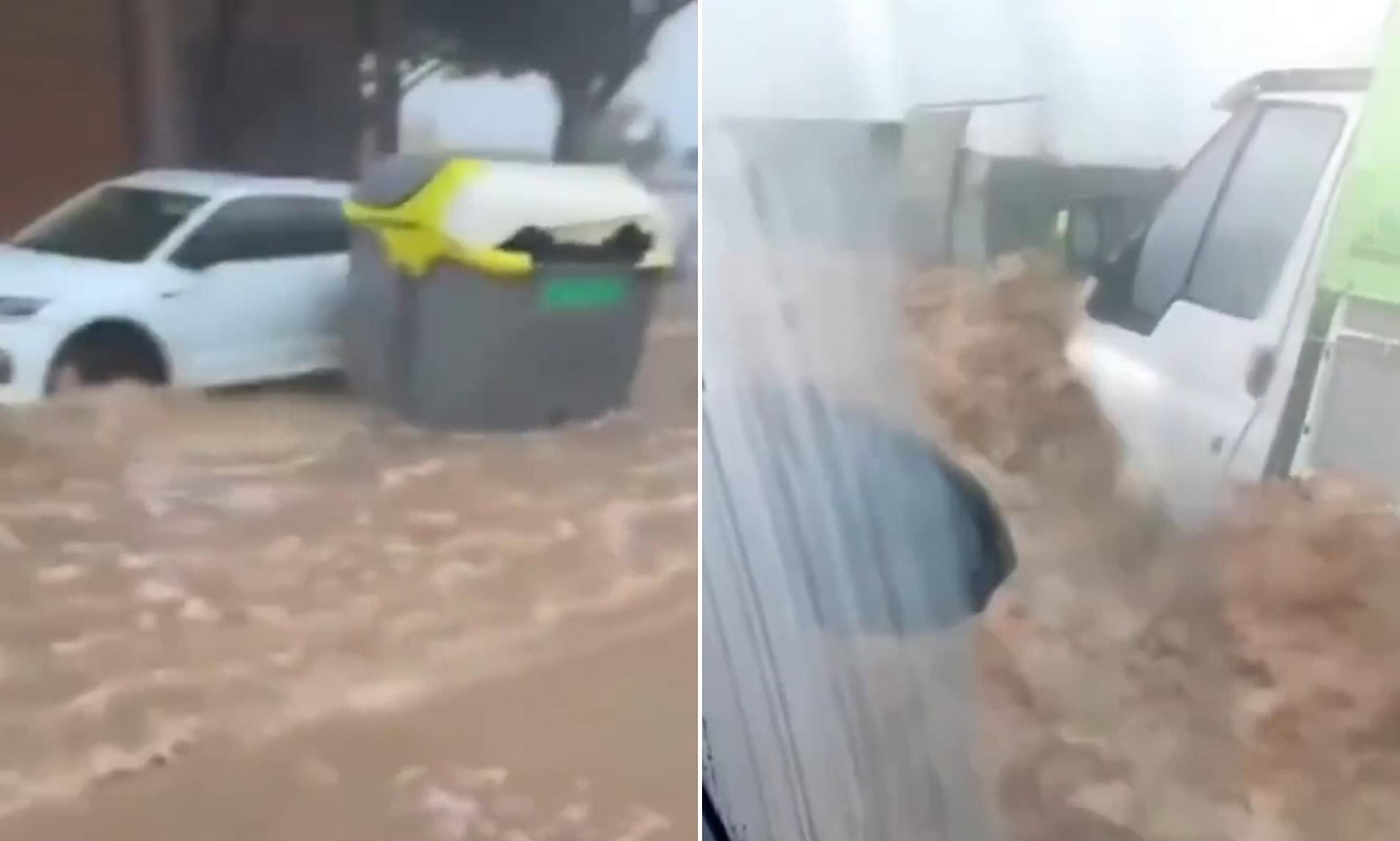 Biblical storm in Spain as rain cascades through airport terminal and mother killed by floods