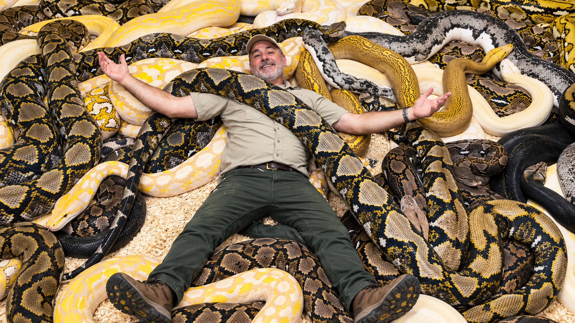 Giant pythons turn an entire room into a snake haven